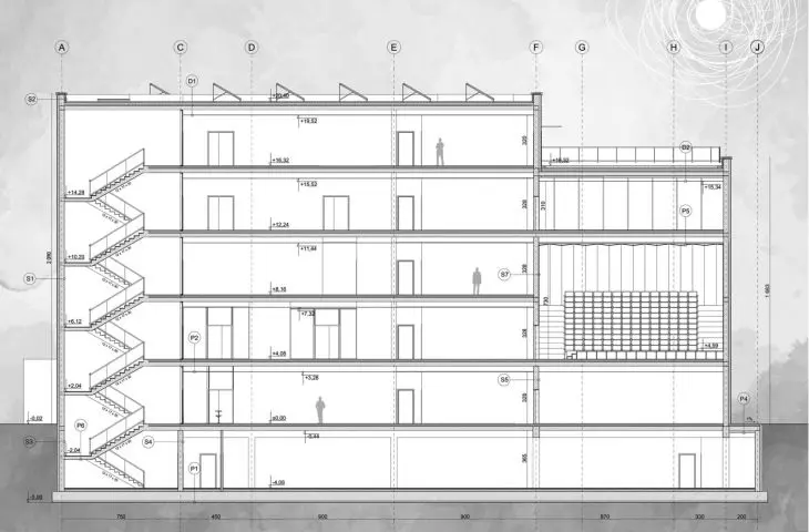 Design of the Center for Intercultural Dialogue, cross-section A-A