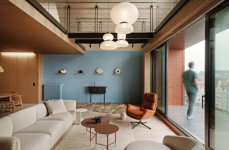 the two-storey space offers an impressive view of the Gdansk skyline