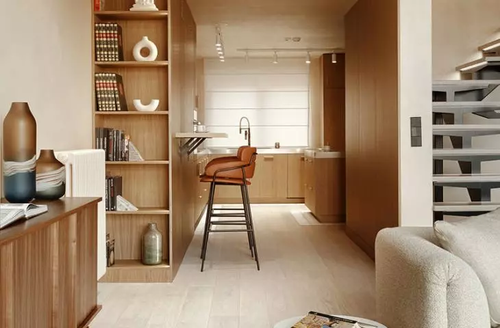 view from the living room to the kitchen