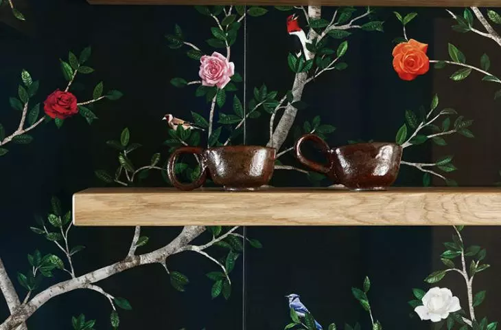patterned wall in the kitchen