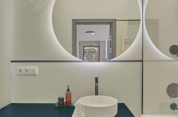 The bathroom is maintained in a minimalist style