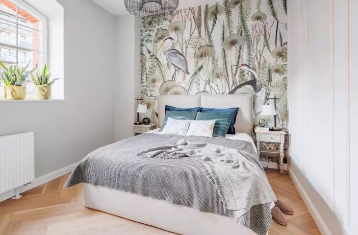 Bedroom stands out with original wallpaper