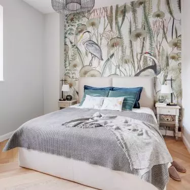 Bedroom stands out with original wallpaper