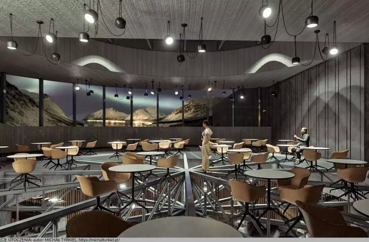 Projekt Centrum badań nad zmianami klimatu, wnętrze restauracji