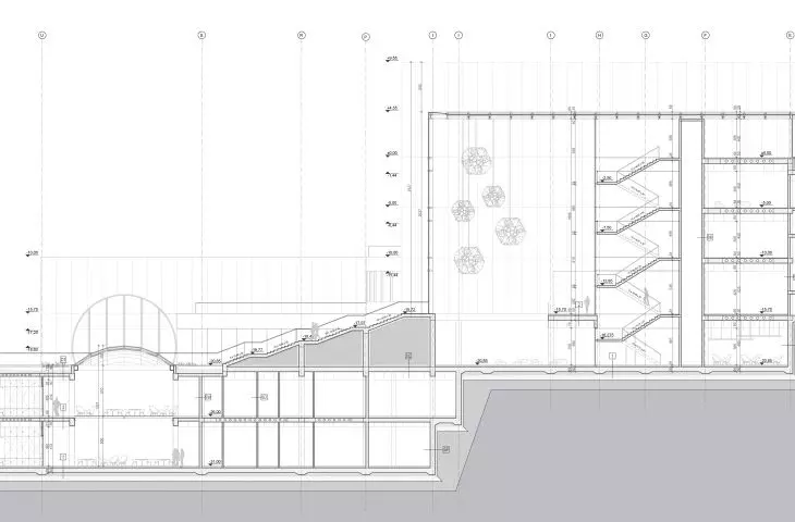 Projekt Centrum badań, przekrój B-B