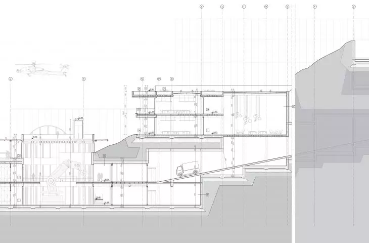 Projekt Centrum badań, przekrój C-C