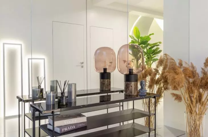 Hallway with glass wall