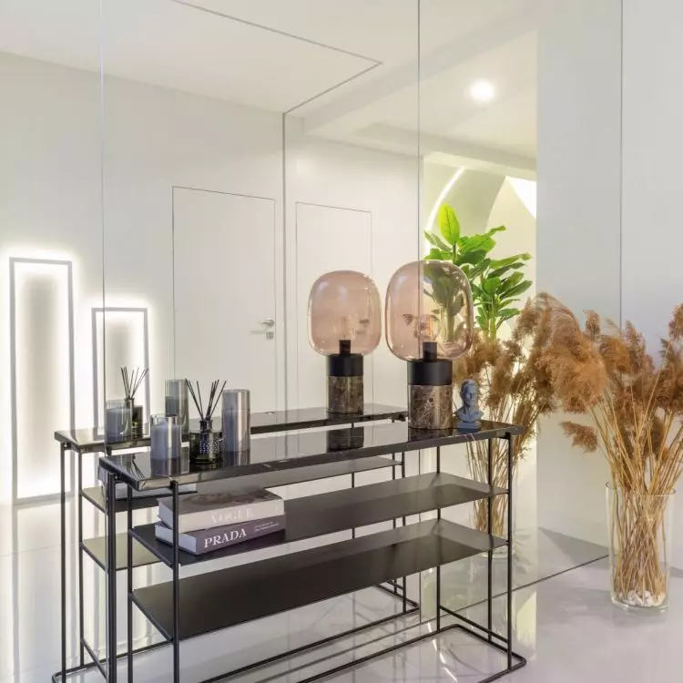 Hallway with glass wall