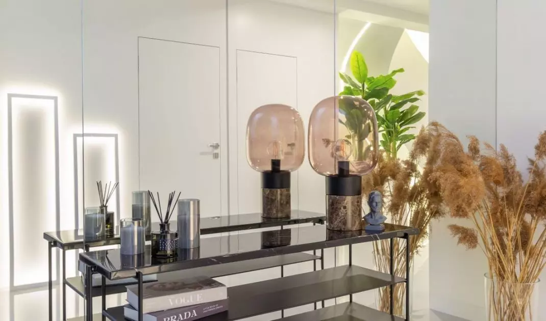 Hallway with glass wall