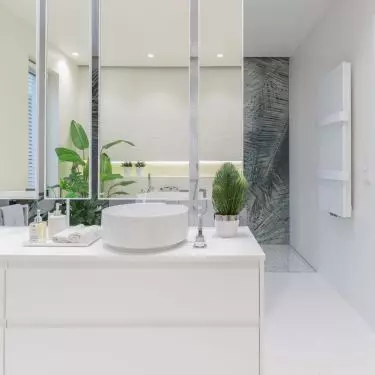 Large-format graphics were used in the bathroom