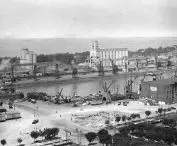 Archival photo of the port with the silo