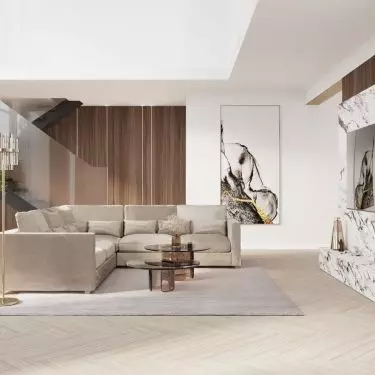 In the living room you will find a lot of marble 
