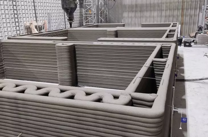 trials and experiments on printing buildings from concrete on a 3D printer are being undertaken by REbuild; the technology is still being improved, including process automation, refinement of the concrete mix, and wall texture effects