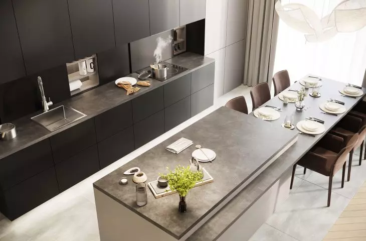 Countertops - Supernatural 5111 STONE Fronts - Arctic Gray U788 ST9; Black U999 PM/ST9.