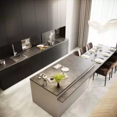 Countertops - Supernatural 5111 STONE Fronts - Arctic Gray U788 ST9; Black U999 PM/ST9.