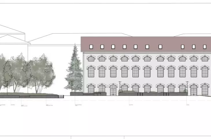 Old Factory, cross-section A-A of the site