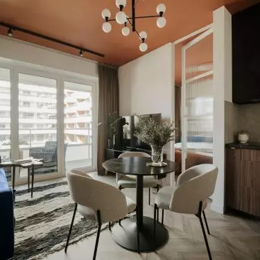 The interior does not lack colorful accents