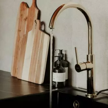 In the kitchen you will find a gold faucet
