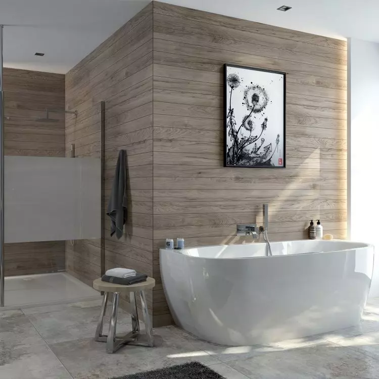 Wanna kompletna przyścienna serii LUXO typ WSPse-kplmb/ LUXO i kabina prysznicowa narożna zbudowana z dwóch kabin Walk-In serii PRESTIGE typ P/PRIII