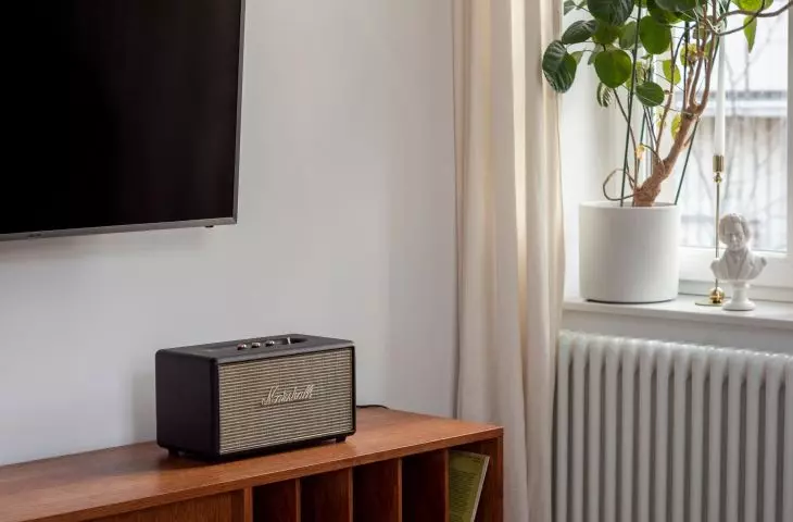 There is a vinyl cabinet in the living room