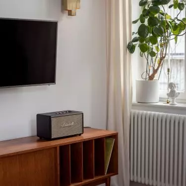 There is a vinyl cabinet in the living room
