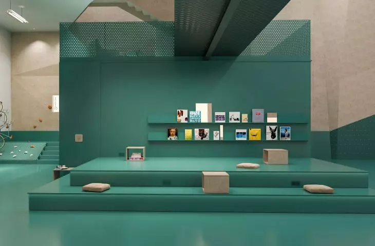 Platform with bookcase