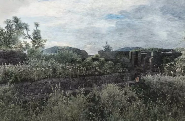 Visualization of the third time study, year 2222; facility inaccessible to users, undergoing biodegradation