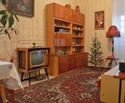 The interior of a communist-era apartment, which is the inspiration for the rooms inside the block of apartments