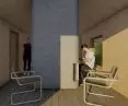 Centralna część domu skupiona jest wokół komina