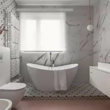 The bathroom was decorated in powder colors