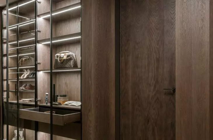 Closet with illuminated display cases