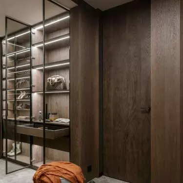 Closet with illuminated display cases