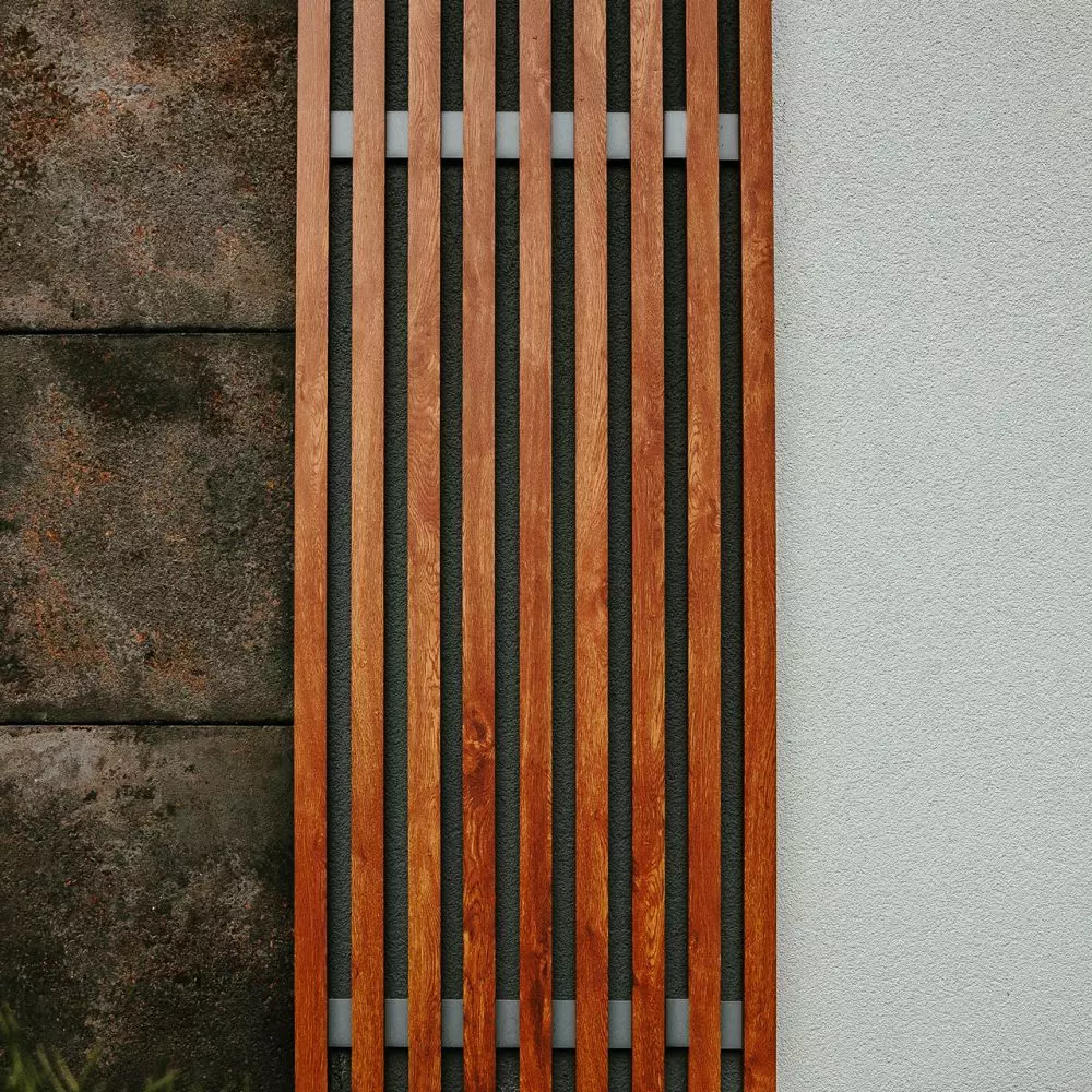 Aluminum facade laths, wood imitation effect