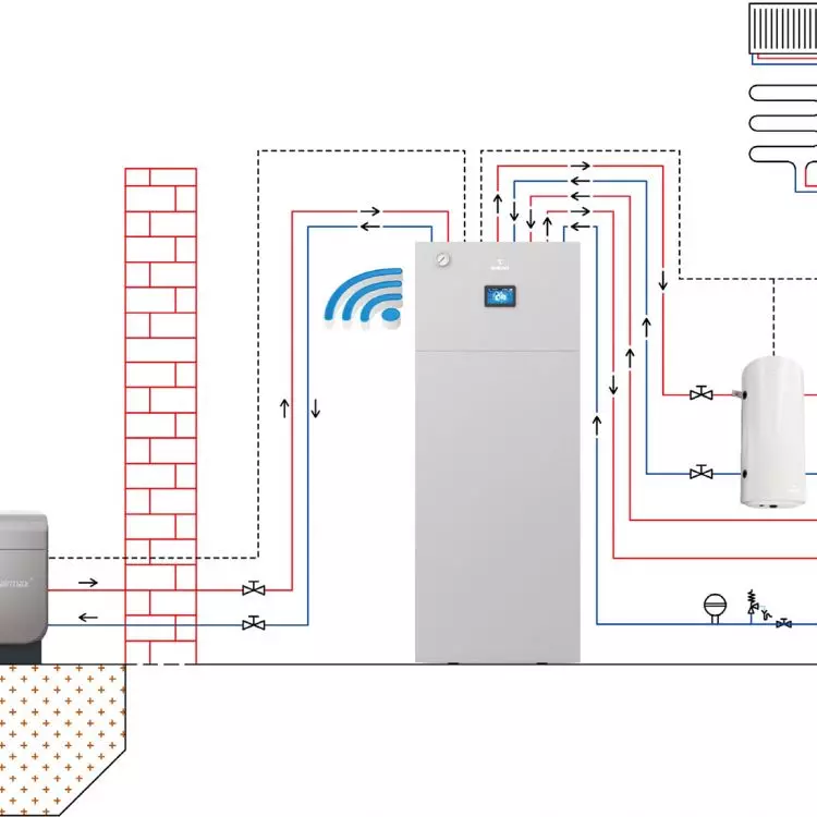 Installation diagram of heat pump with Onebox module
