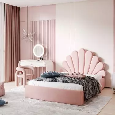 Children's bed with shell-shaped headboard Shell