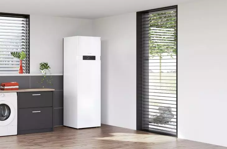 Vitocal 222-G compact brine-to-water heat pump with integrated DHW cylinder.
