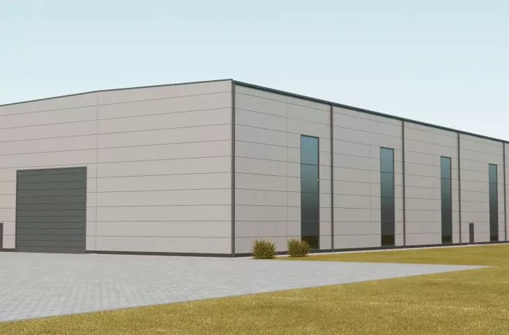 Wizualizacja nowej hali produkcyjnej prefabrykowanych  elementów dla budownictwa szkieletowego