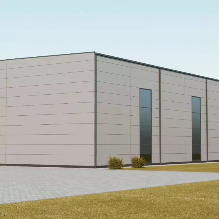 Visualization of the new production hall of prefabricated elements for timber frame construction