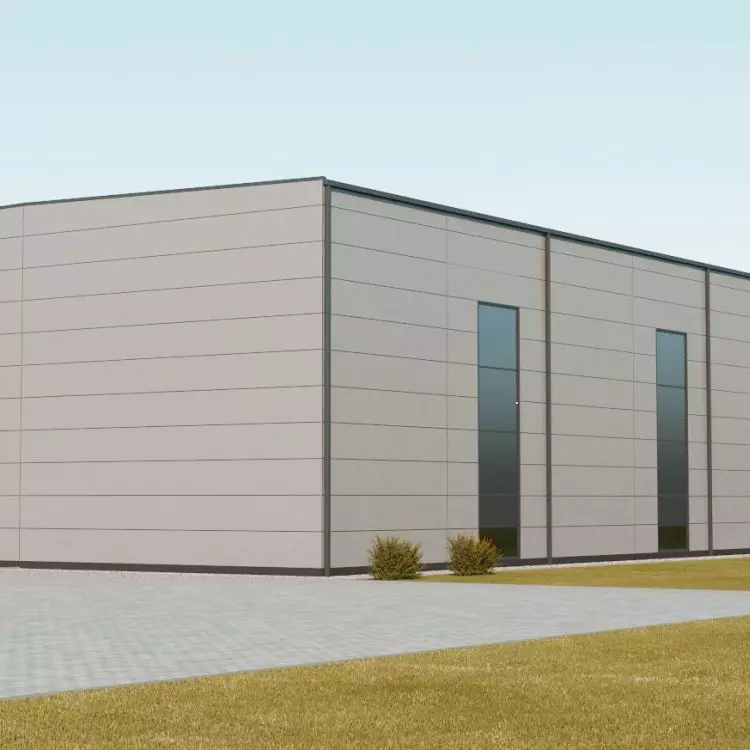 Wizualizacja nowej hali produkcyjnej prefabrykowanych  elementów dla budownictwa szkieletowego