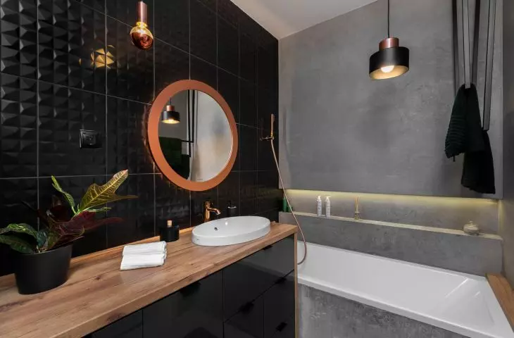 Bathroom with black elements