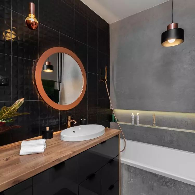 Bathroom with black elements