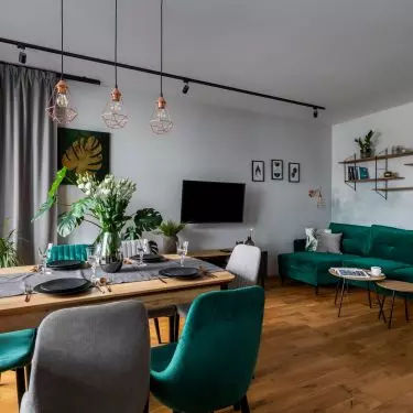 The focal point of the apartment is the green corner