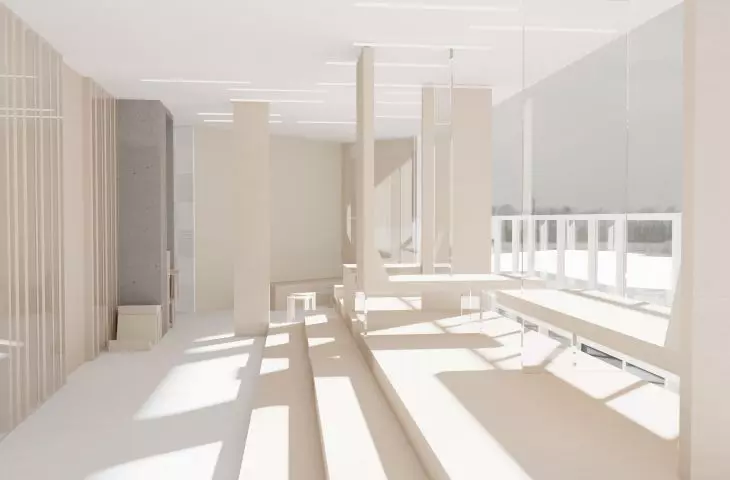 Multi-functional cubbies located on the first floor provide a variety of leisure activities