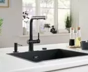 Black matte in the washing area: Maris sink, Active line faucet
