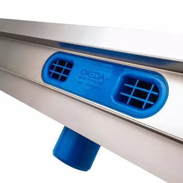 OKEDA DOUBLE FLOW™ drain interior and trap