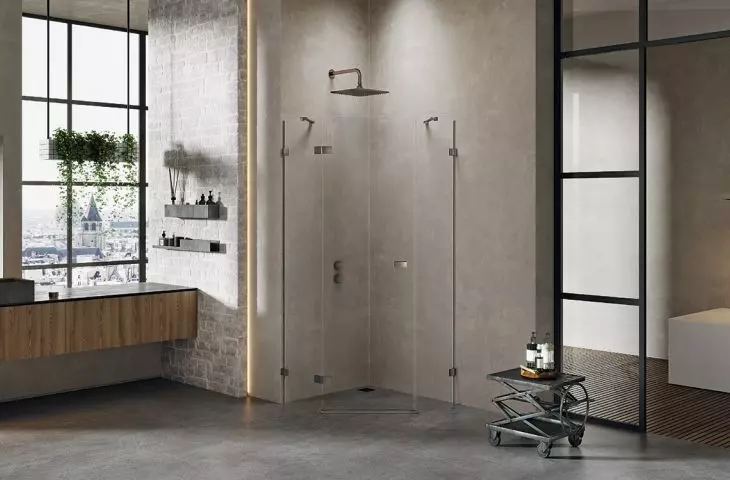 Pięciokątna kabina prysznicowa z kolekcji Avexa Gunmetal Brushed