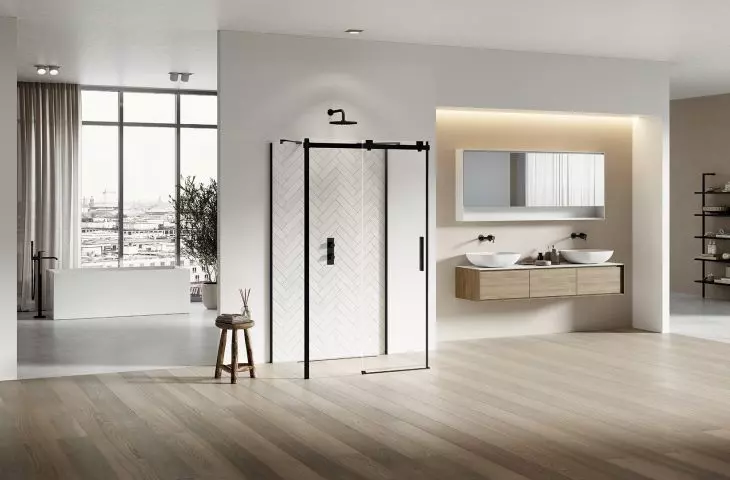Wall-mounted shower cabin with 