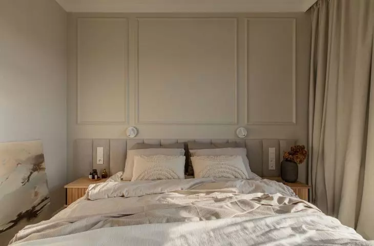 The bedroom was decorated in muted colors