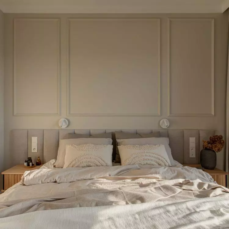 The bedroom was decorated in muted colors