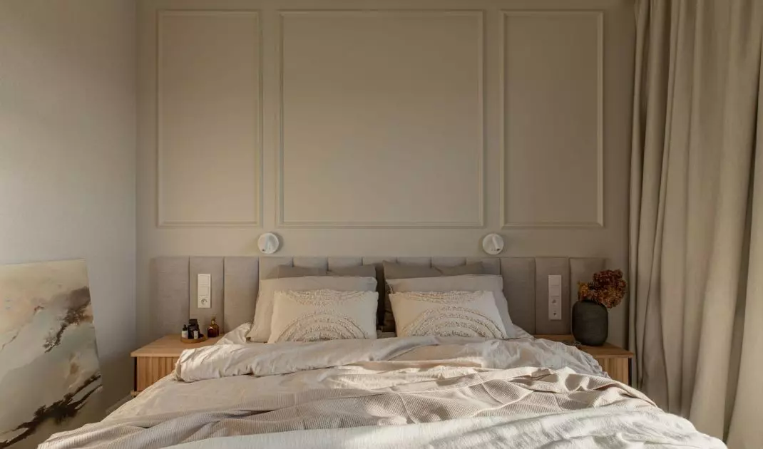 The bedroom was decorated in muted colors